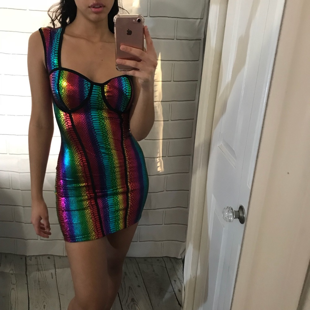 Rainbow snake skin mini dress